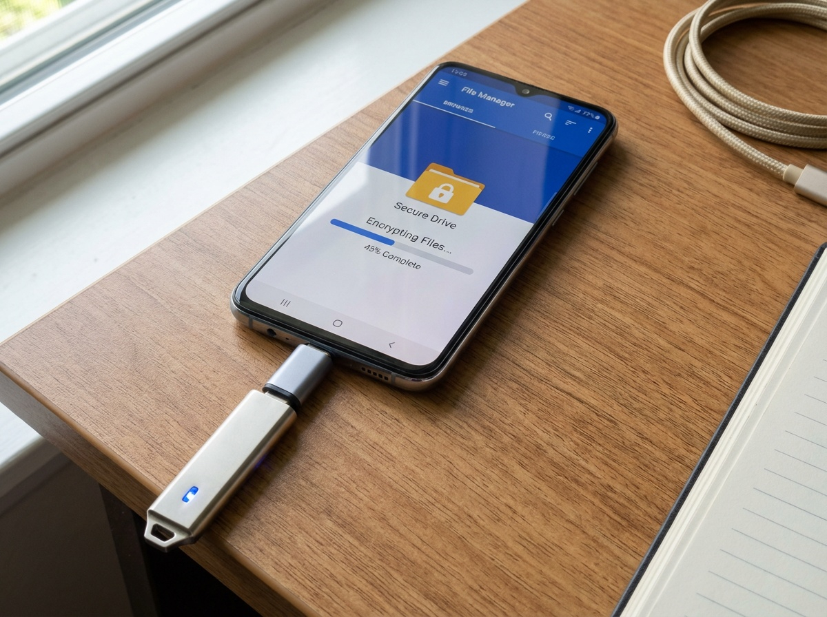 手机连接U盘进行加密备份 数据安全存储