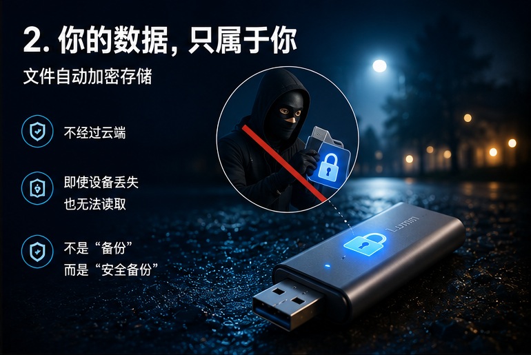 你的数据，只属于你。文件自动加密。