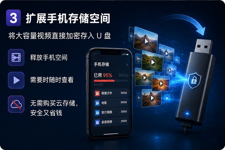 扩展手机存储空间。无需购买云存储，安全又省钱